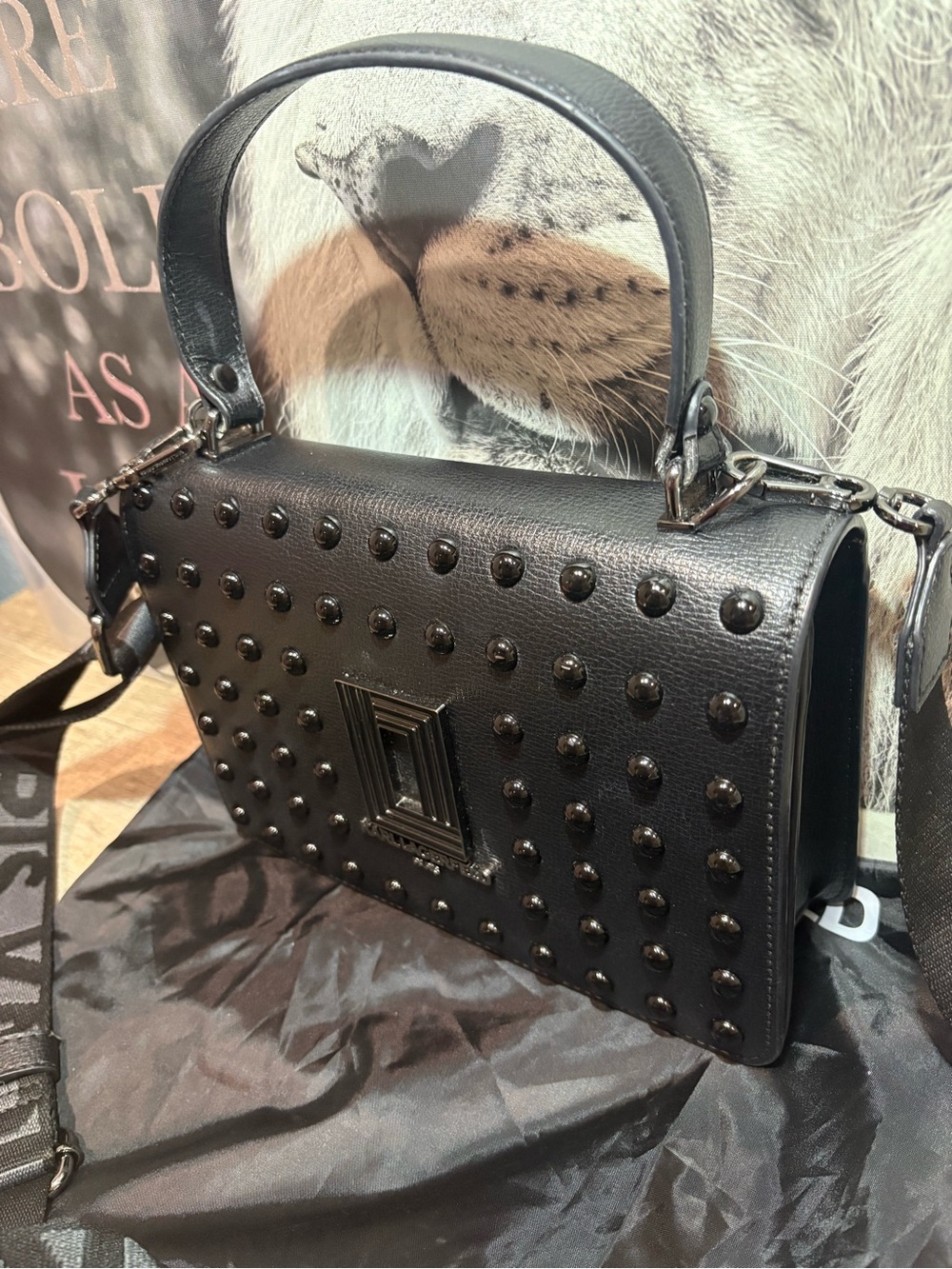 Karl Lagerfeld Black Studded Leather Shoulder Bag